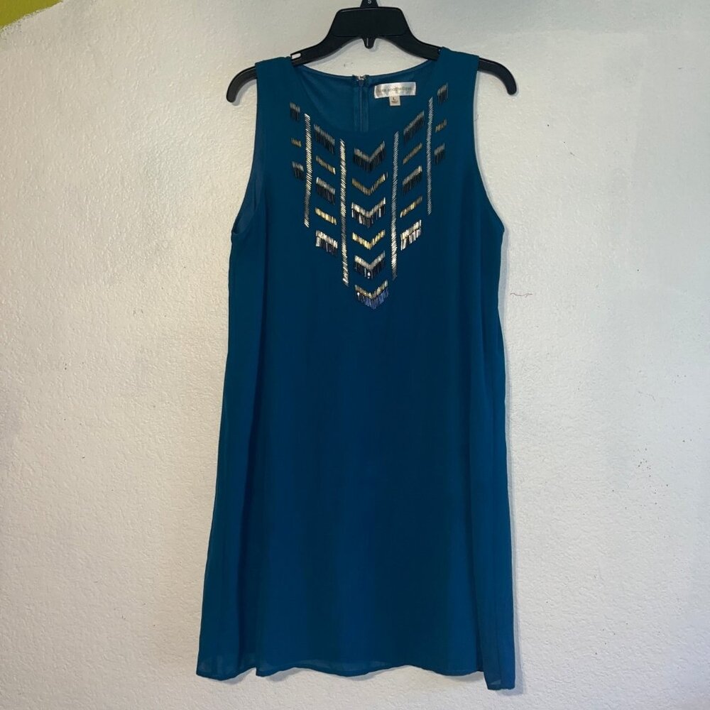 Luxe Apothetique Women's Blue Large Silk Sleeveless Shift Dress